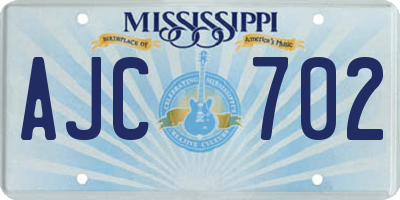 MS license plate AJC702