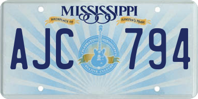 MS license plate AJC794