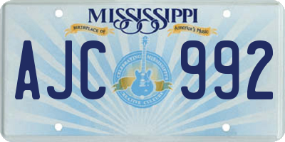 MS license plate AJC992