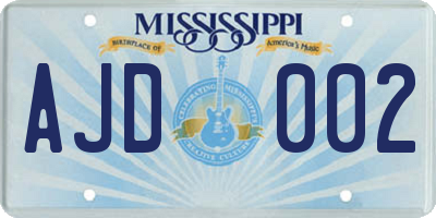 MS license plate AJD002
