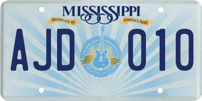 MS license plate AJD010