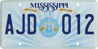 MS license plate AJD012