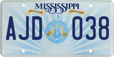MS license plate AJD038