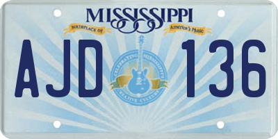 MS license plate AJD136
