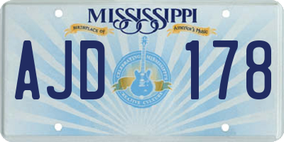 MS license plate AJD178