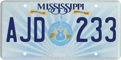MS license plate AJD233