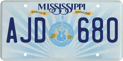 MS license plate AJD680