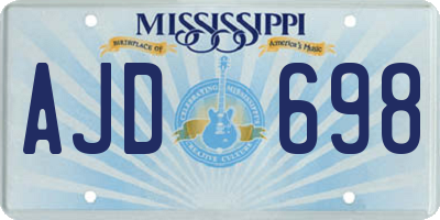 MS license plate AJD698