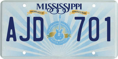 MS license plate AJD701