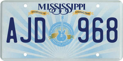 MS license plate AJD968
