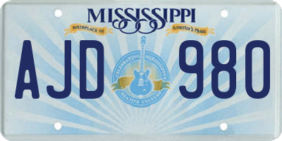 MS license plate AJD980