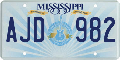 MS license plate AJD982