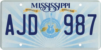 MS license plate AJD987