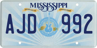 MS license plate AJD992