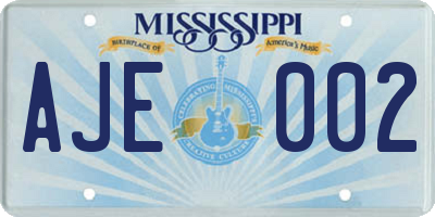 MS license plate AJE002