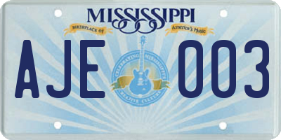 MS license plate AJE003