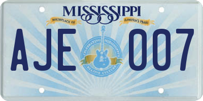 MS license plate AJE007