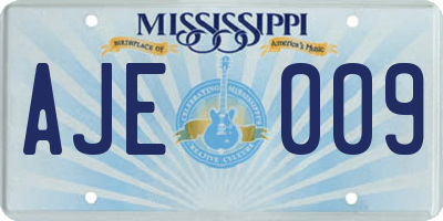MS license plate AJE009