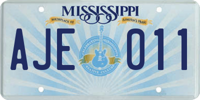 MS license plate AJE011