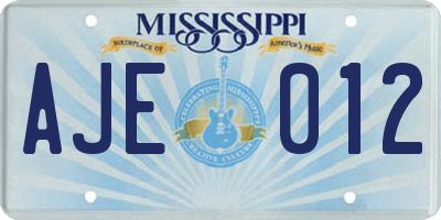 MS license plate AJE012