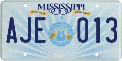 MS license plate AJE013