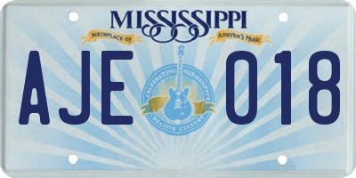MS license plate AJE018