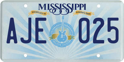 MS license plate AJE025