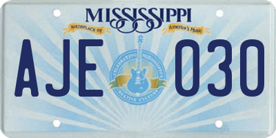 MS license plate AJE030