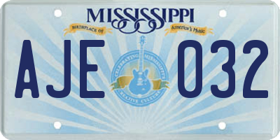 MS license plate AJE032