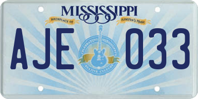 MS license plate AJE033