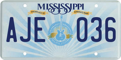 MS license plate AJE036