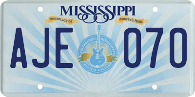MS license plate AJE070
