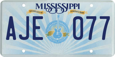 MS license plate AJE077