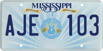MS license plate AJE103