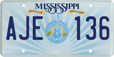 MS license plate AJE136