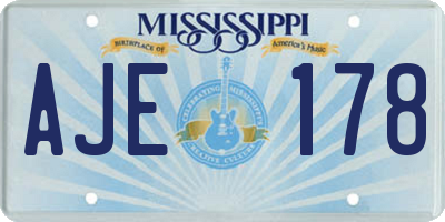 MS license plate AJE178