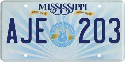 MS license plate AJE203