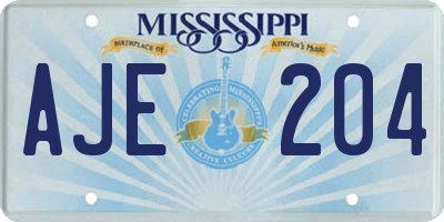 MS license plate AJE204