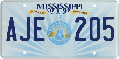 MS license plate AJE205