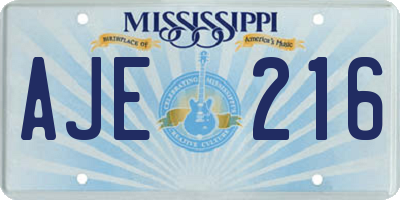 MS license plate AJE216