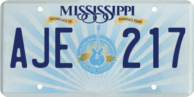 MS license plate AJE217