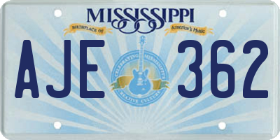 MS license plate AJE362