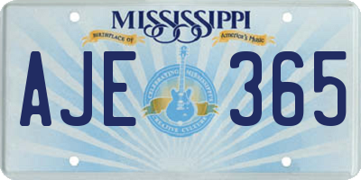 MS license plate AJE365