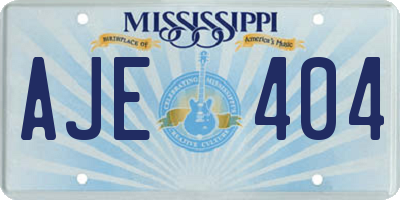 MS license plate AJE404