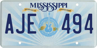 MS license plate AJE494