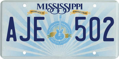 MS license plate AJE502