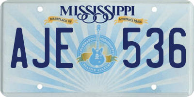 MS license plate AJE536