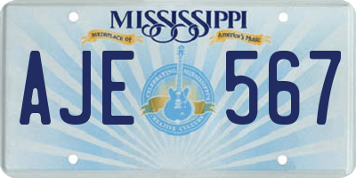 MS license plate AJE567