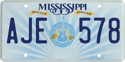 MS license plate AJE578