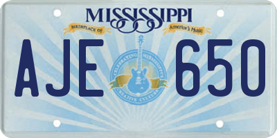 MS license plate AJE650